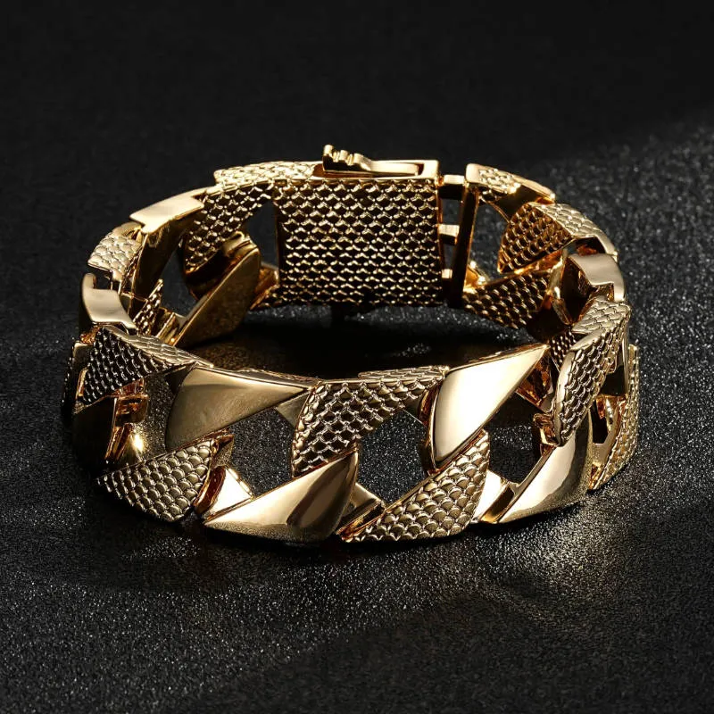 22mm Gold Snake Patterned Chaps Cuban Bracelet 8 Inch