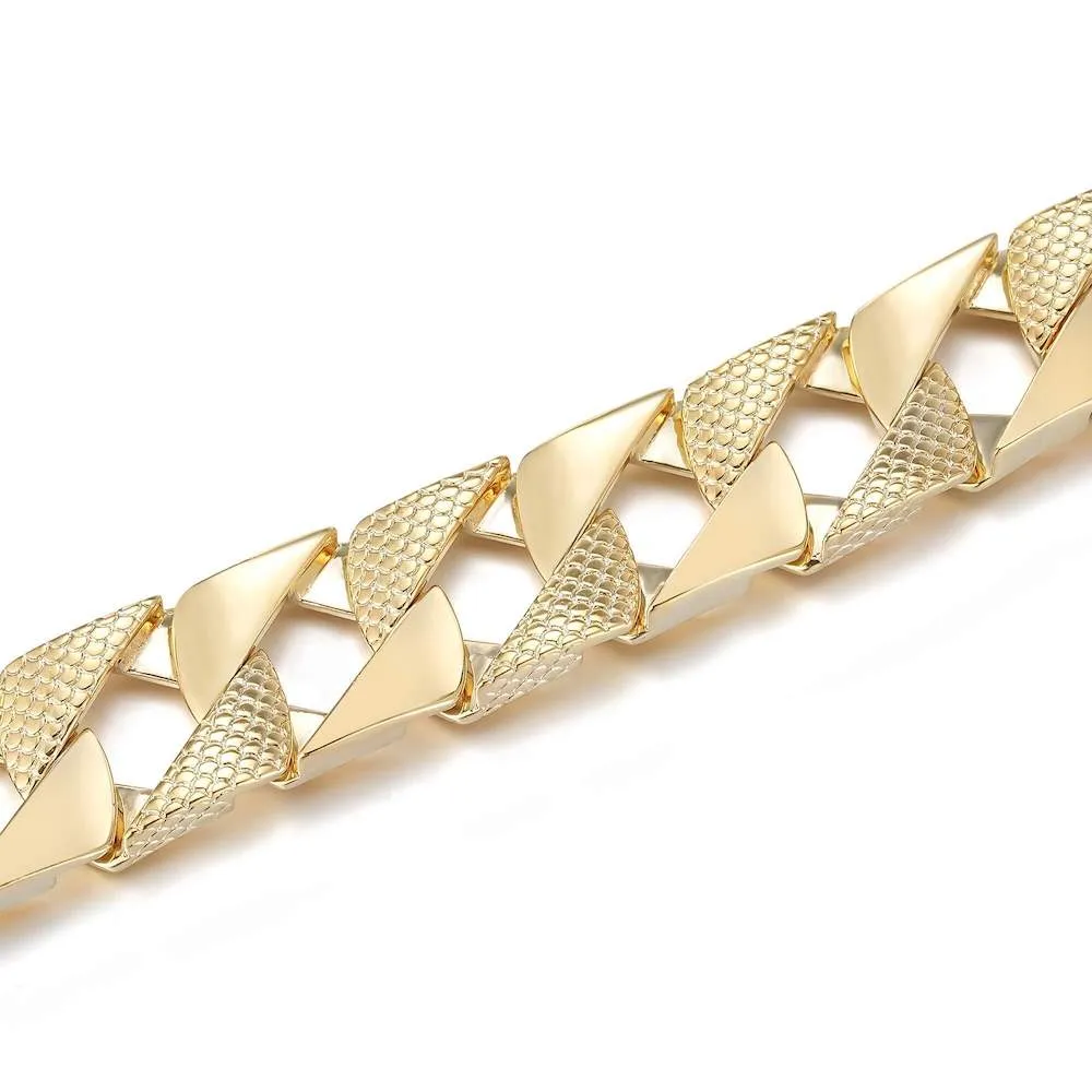 22mm Gold Snake Patterned Chaps Cuban Bracelet 8 Inch