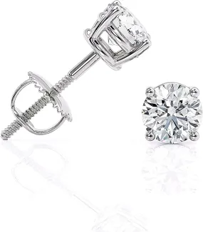 2.50 Carat T.W. Round Brilliant Cut White Gold Diamond Studs IGI Lab Grown Diamond with Secure Screw Back D-E Color