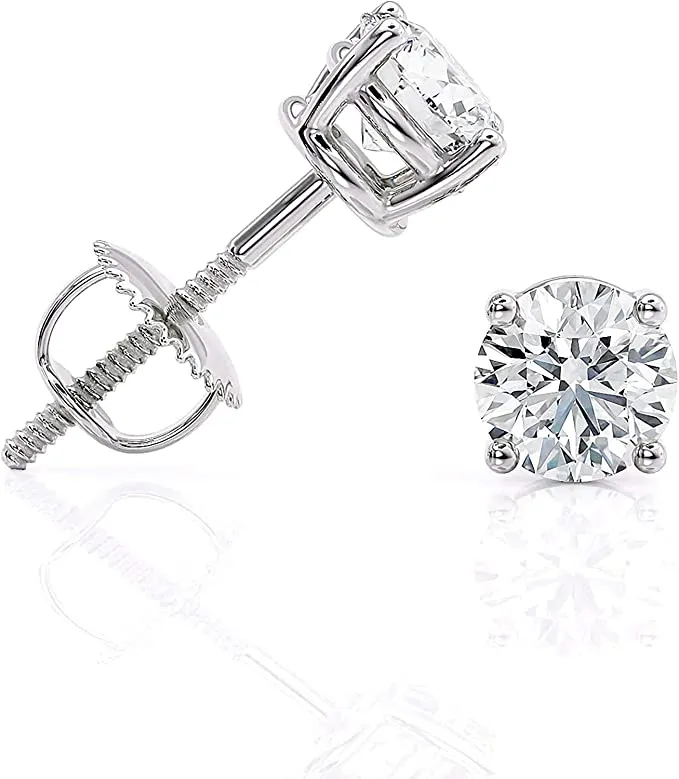 2.50 Carat T.W. Round Brilliant Cut White Gold Diamond Studs IGI Lab Grown Diamond with Secure Screw Back D-E Color
