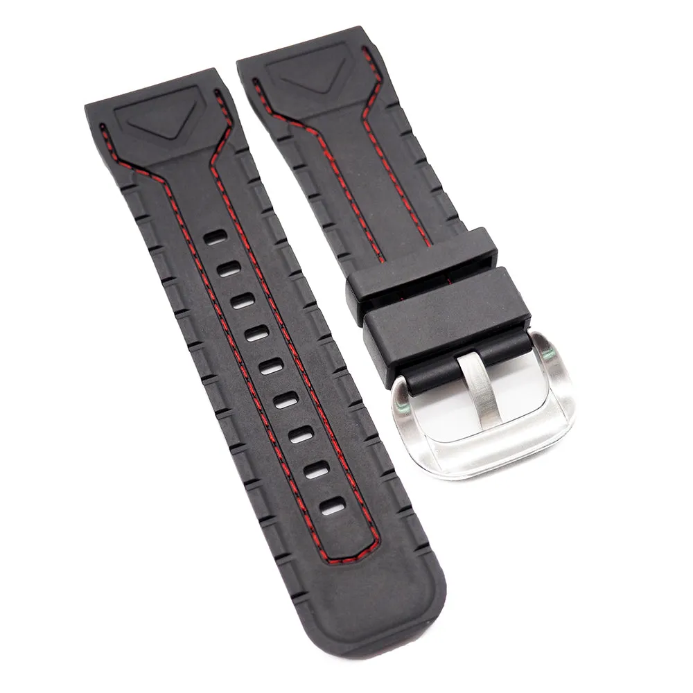 28mm Black Rubber Watch Strap, Red Stitching For SevenFriday