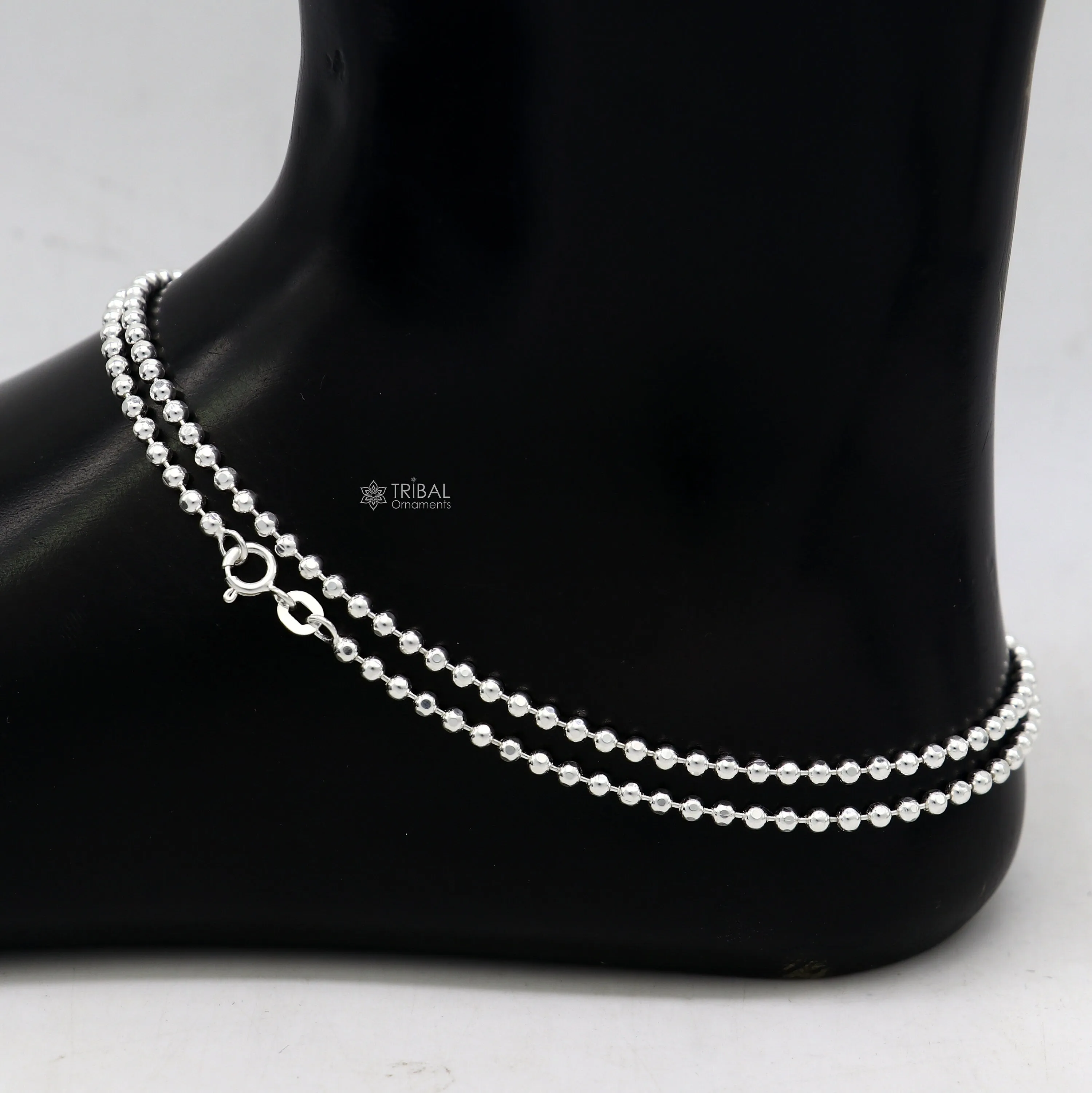 2mm 10.5925 sterling silver beaded/ball chain anklet bracelet amazing light weight delicate anklets belly dance silver jewelry ank611