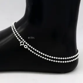 2mm 10.5925 sterling silver beaded/ball chain anklet bracelet amazing light weight delicate anklets belly dance silver jewelry ank611