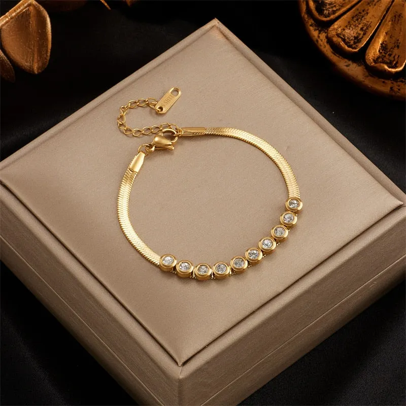 316L Stainless Steel Green White Crystal Bracelets For Women