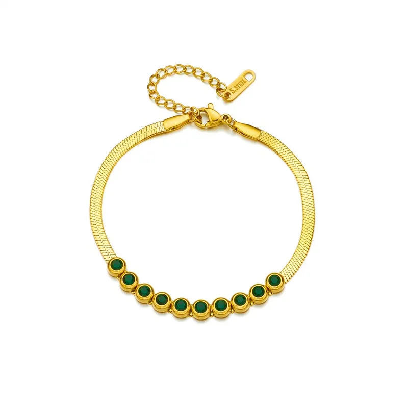 316L Stainless Steel Green White Crystal Bracelets For Women