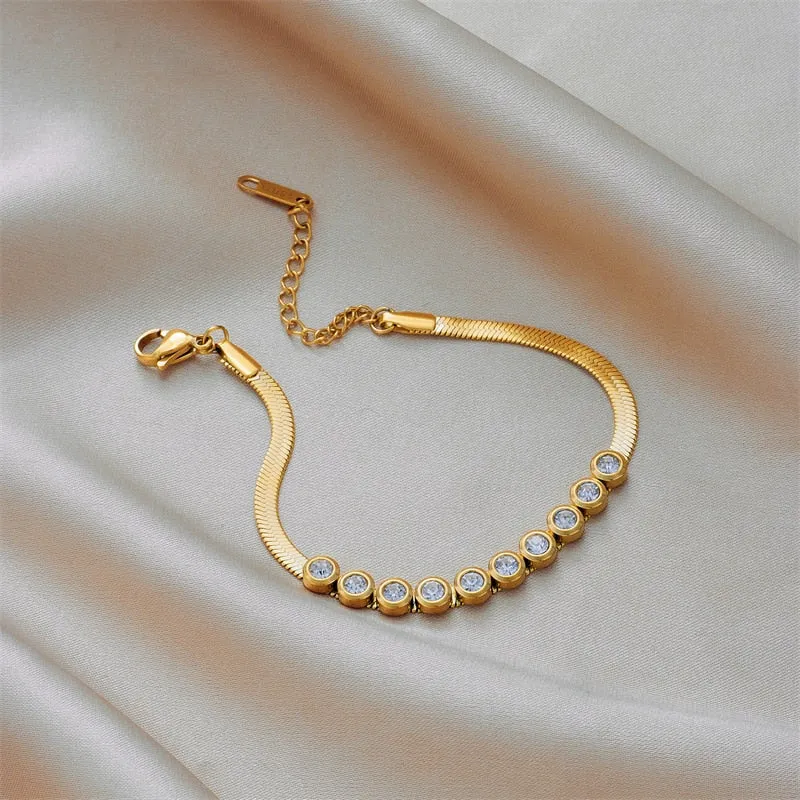 316L Stainless Steel Green White Crystal Bracelets For Women