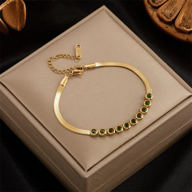 316L Stainless Steel Green White Crystal Bracelets For Women