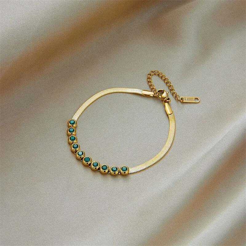 316L Stainless Steel Green White Crystal Bracelets For Women