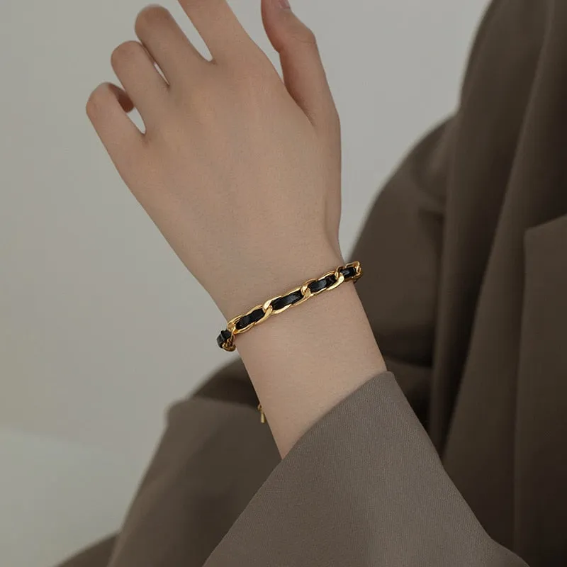 316L Stainless Steel New Black Braided Chain Light Luxury Ladies Bracelet