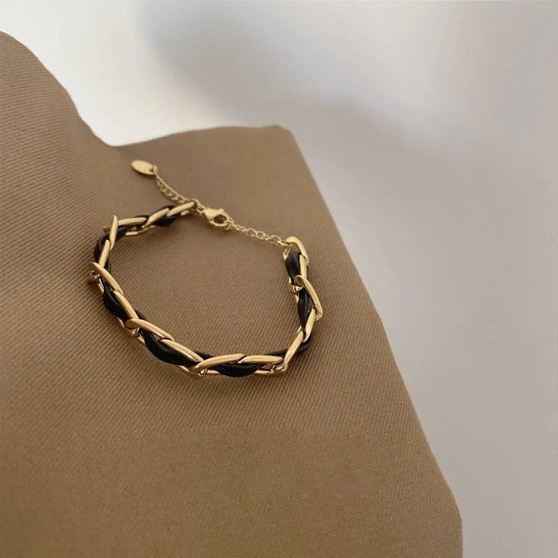 316L Stainless Steel New Black Braided Chain Light Luxury Ladies Bracelet