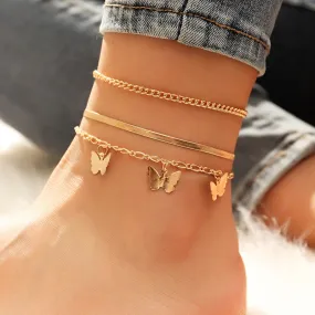 3Pcs/Set Fashion Butterfly Anklet Set for Women