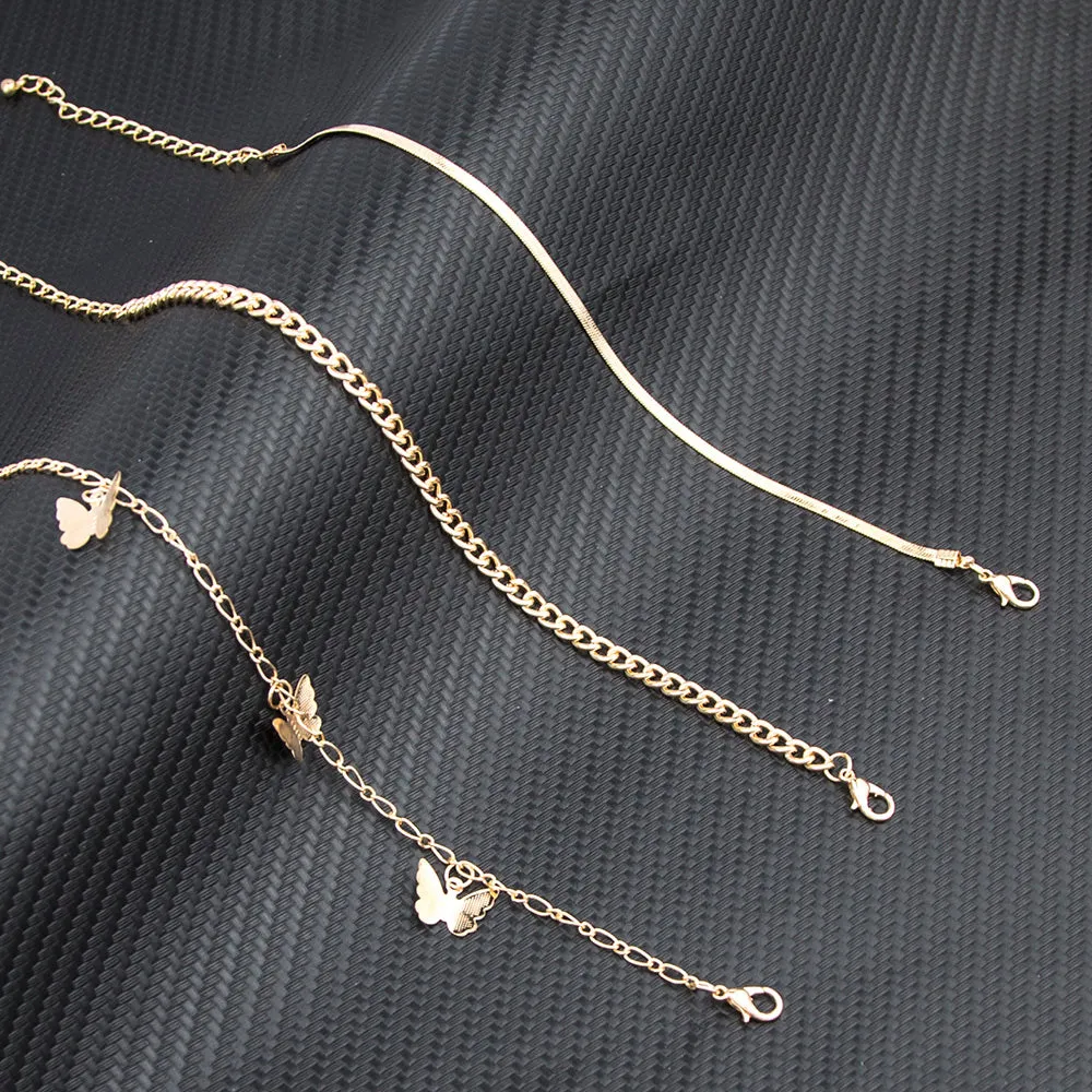 3Pcs/Set Fashion Butterfly Anklet Set for Women