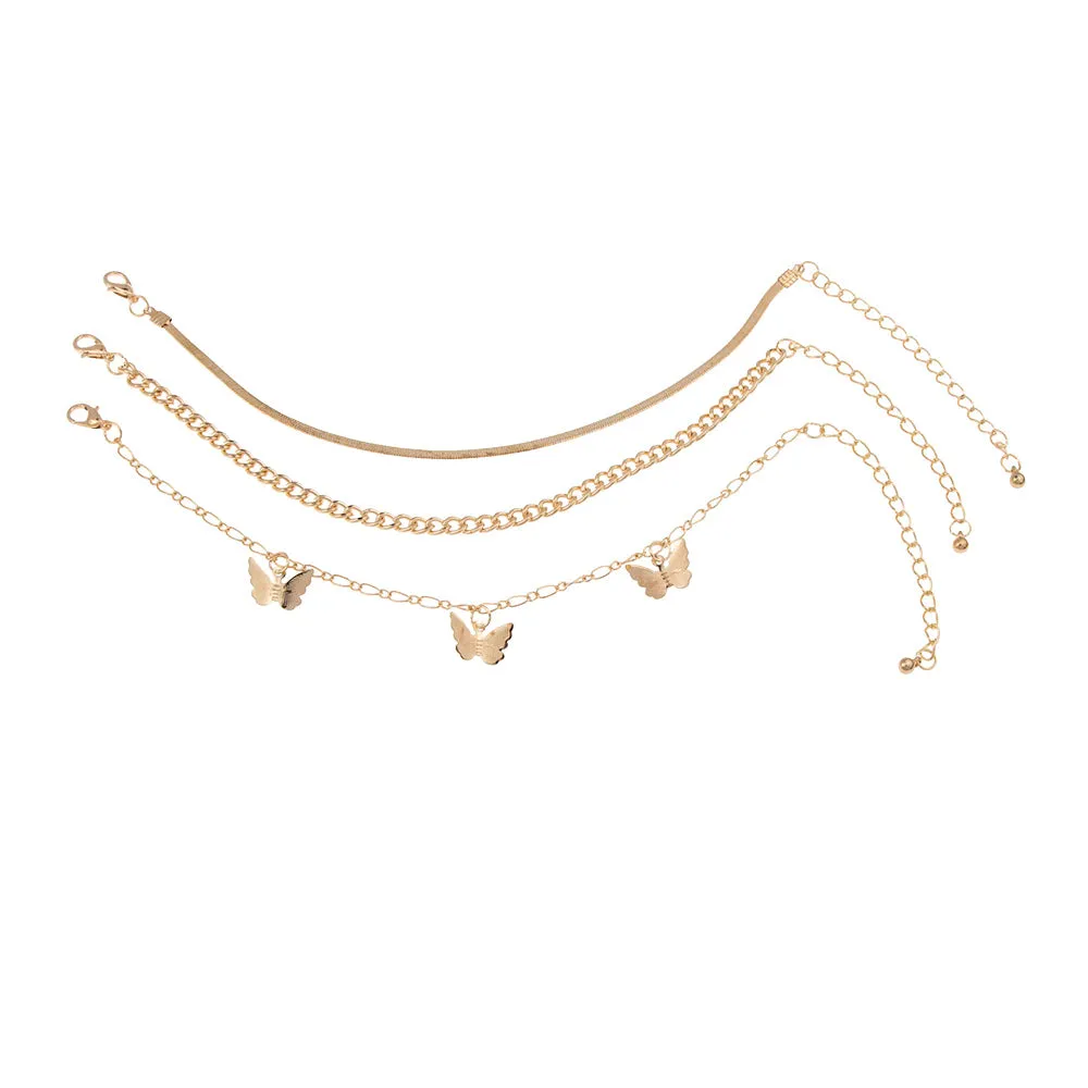 3Pcs/Set Fashion Butterfly Anklet Set for Women