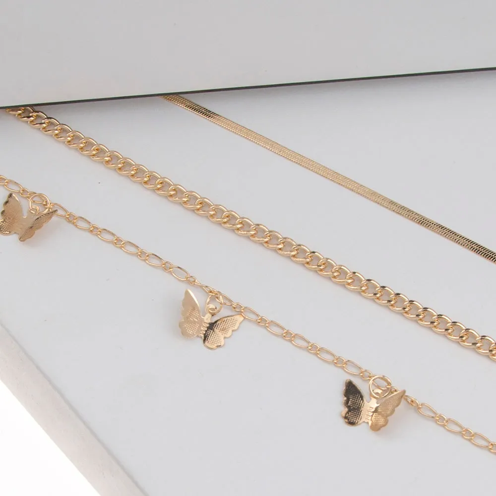 3Pcs/Set Fashion Butterfly Anklet Set for Women