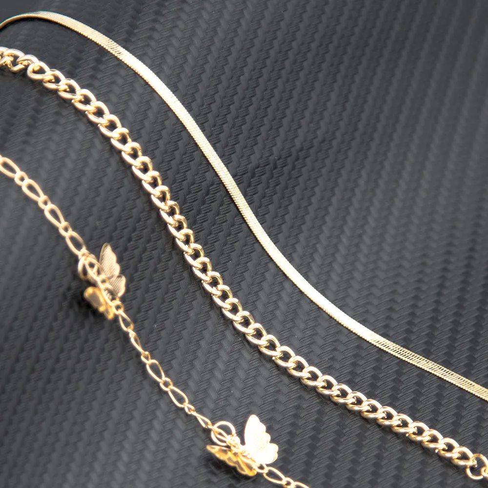 3Pcs/Set Fashion Butterfly Anklet Set for Women