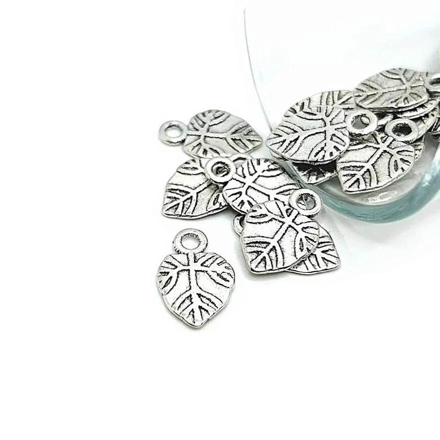 4, 20 or 50 Pieces: Antiqued Silver Tree Leaf Charm - Double Sided