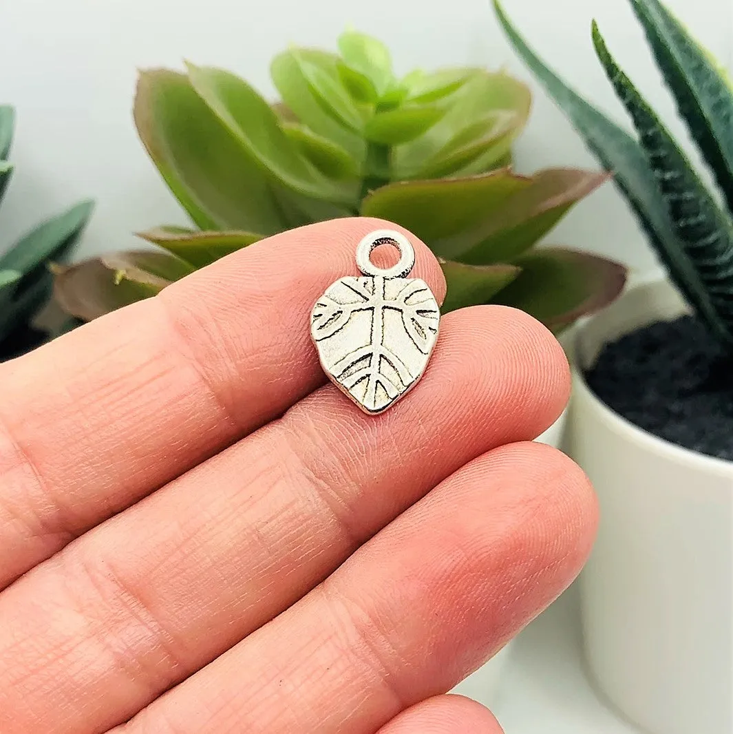 4, 20 or 50 Pieces: Antiqued Silver Tree Leaf Charm - Double Sided