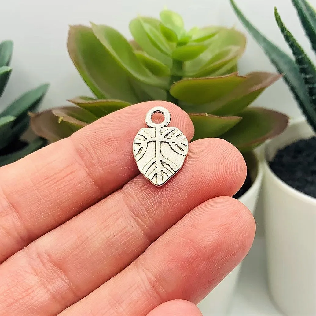 4, 20 or 50 Pieces: Antiqued Silver Tree Leaf Charm - Double Sided