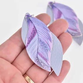 5 Faux Leather Teardrop Charms, Purple, Vegan Leather, 3" long chs7437