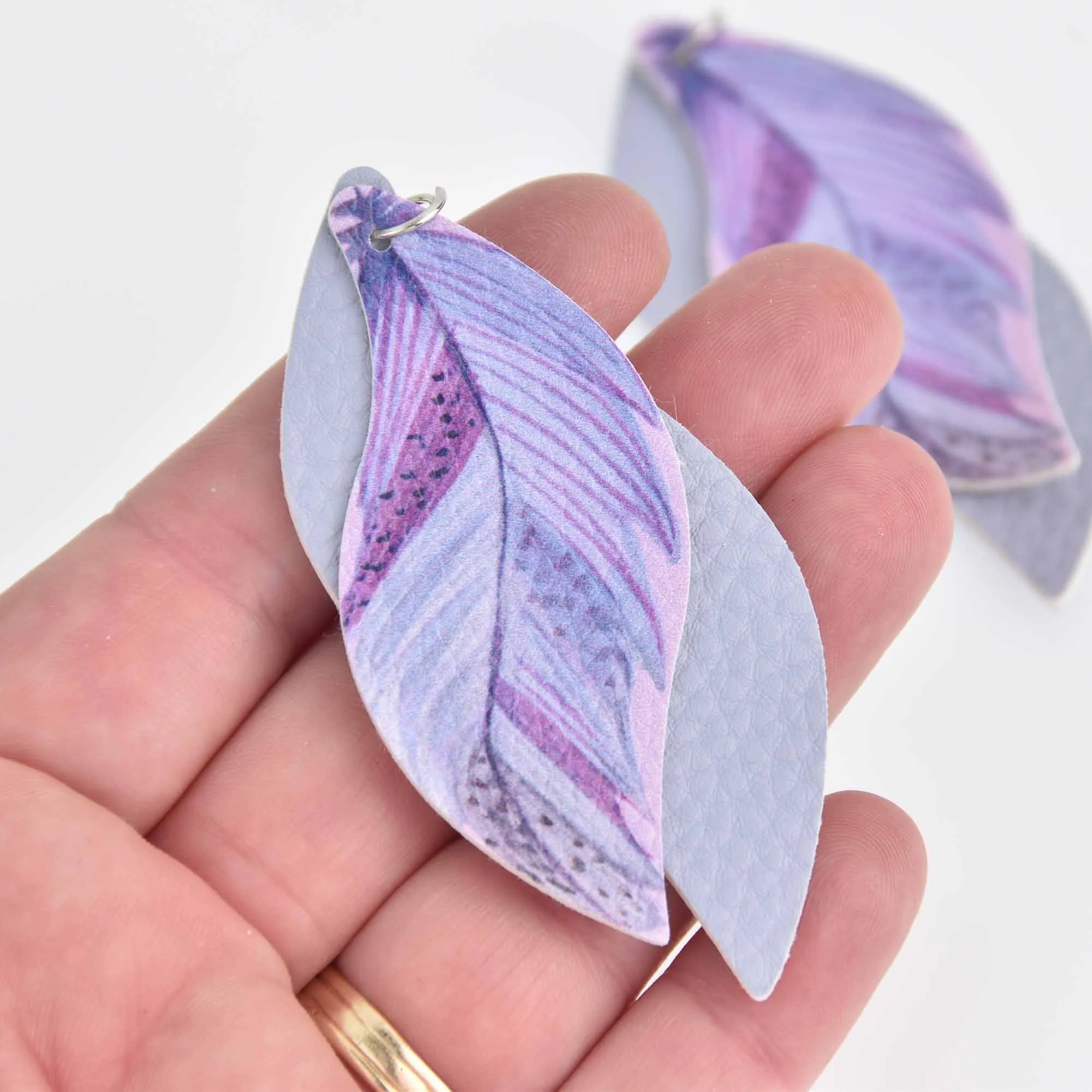 5 Faux Leather Teardrop Charms, Purple, Vegan Leather, 3" long chs7437