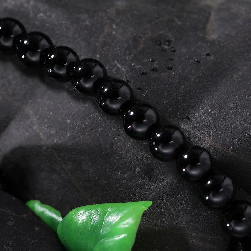71CM Long Black Beads Necklace Men Punk Rocker Lion Head Choker Necklaces Pendants