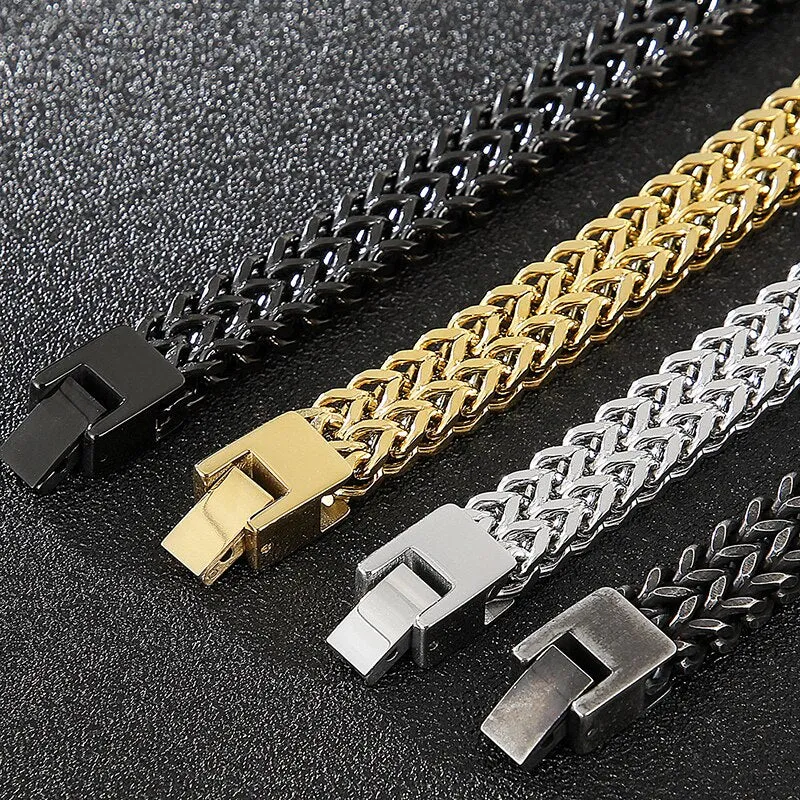 9/10MM Franco Link Curb Chain Man Bracelet Gold Plated Stainless Steel Men's On Hand Bracelets