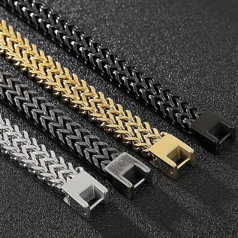 9/10MM Franco Link Curb Chain Man Bracelet Gold Plated Stainless Steel Men's On Hand Bracelets