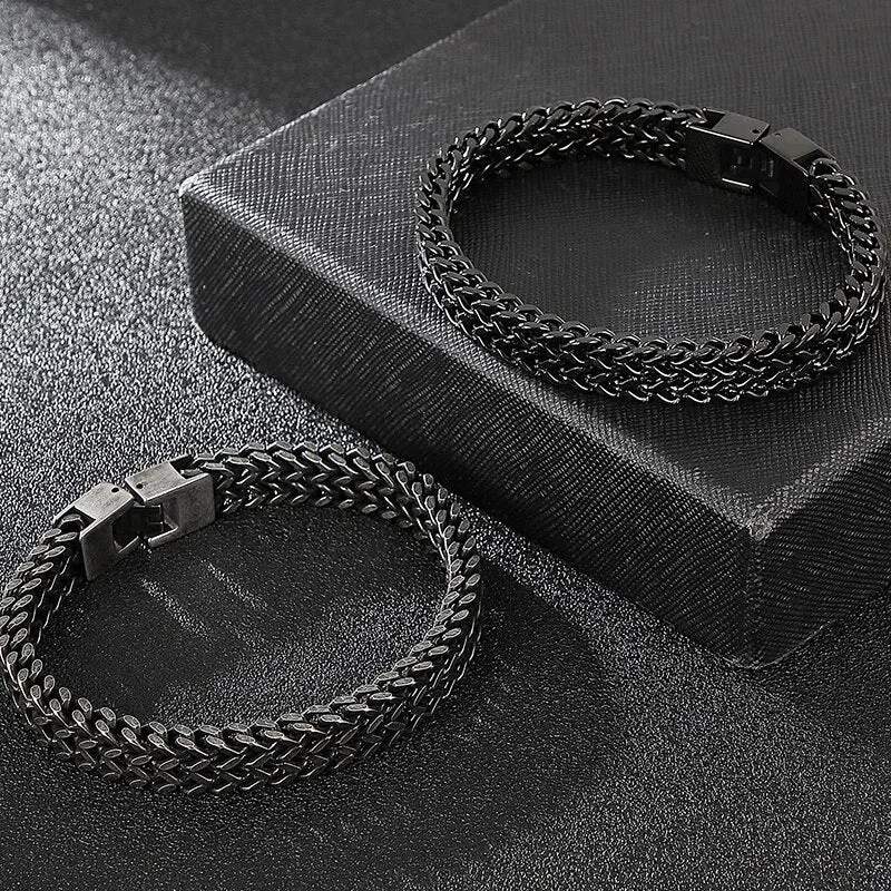 9/10MM Franco Link Curb Chain Man Bracelet Gold Plated Stainless Steel Men's On Hand Bracelets