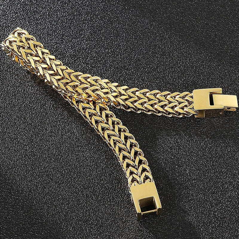 9/10MM Franco Link Curb Chain Man Bracelet Gold Plated Stainless Steel Men's On Hand Bracelets