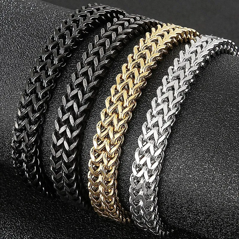 9/10MM Franco Link Curb Chain Man Bracelet Gold Plated Stainless Steel Men's On Hand Bracelets
