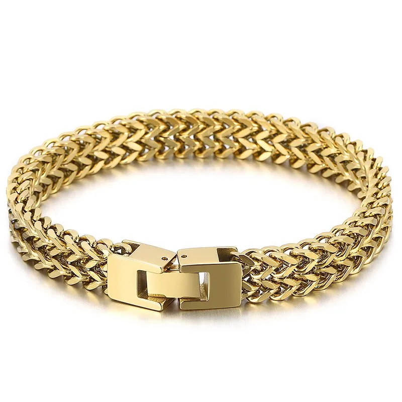 9/10MM Franco Link Curb Chain Man Bracelet Gold Plated Stainless Steel Men's On Hand Bracelets