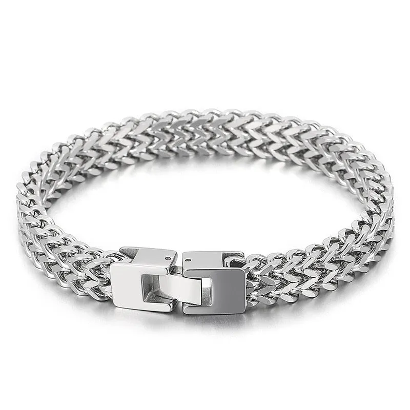 9/10MM Franco Link Curb Chain Man Bracelet Gold Plated Stainless Steel Men's On Hand Bracelets