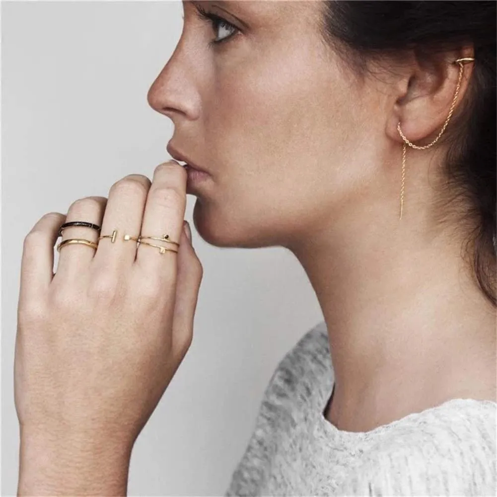 925 Sterling Silver Wave Cuff Earrings Wrap Tassel Earrings for Women Threader Earrings Perfect Gold