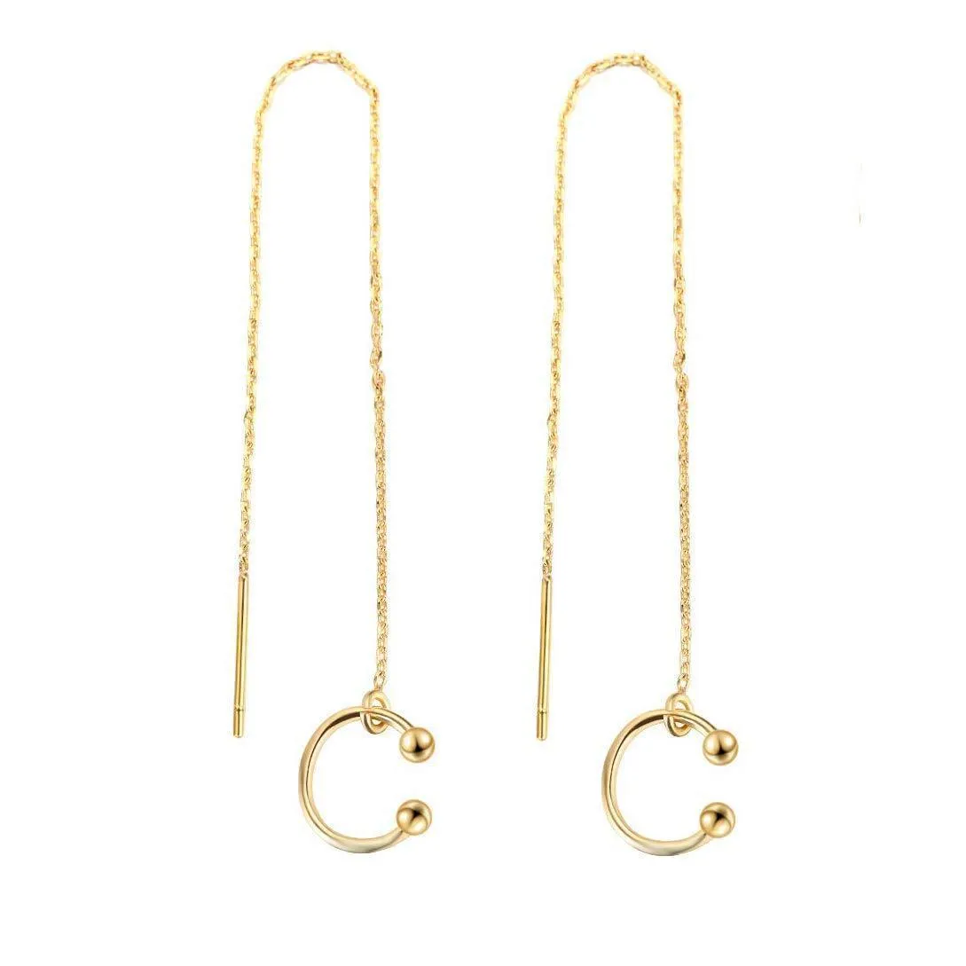 925 Sterling Silver Wave Cuff Earrings Wrap Tassel Earrings for Women Threader Earrings Perfect Gold