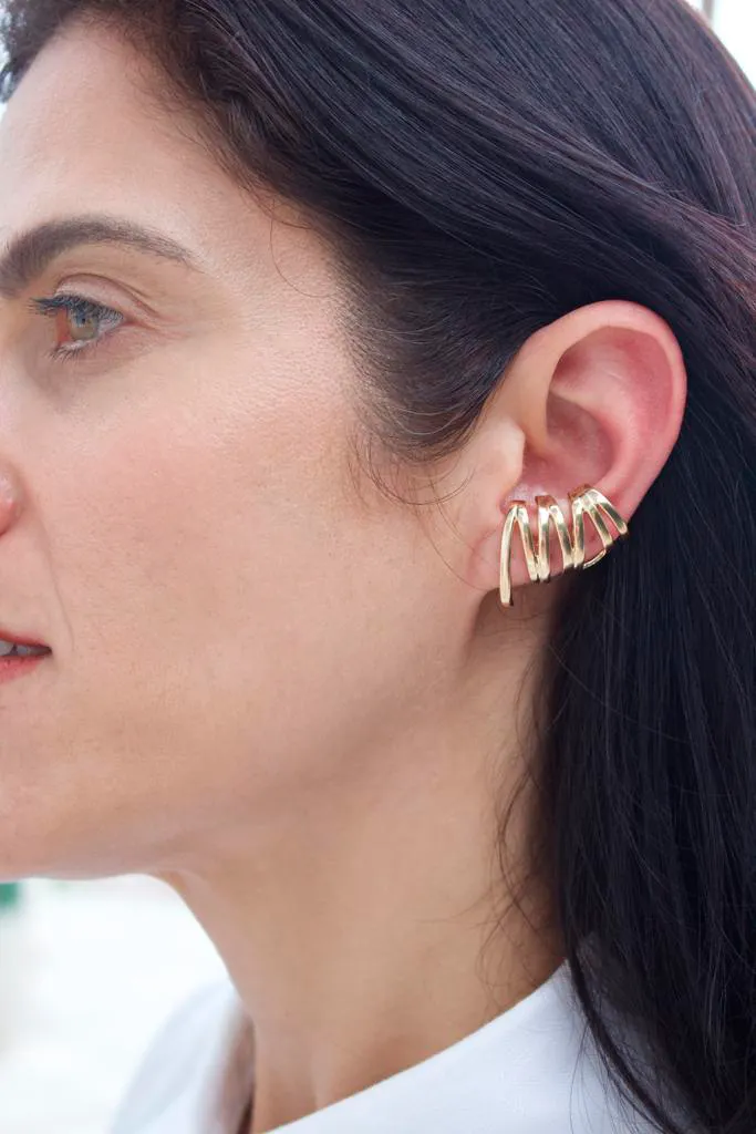 Abstract Chevron Patterned Earrings with Cuff (J169)