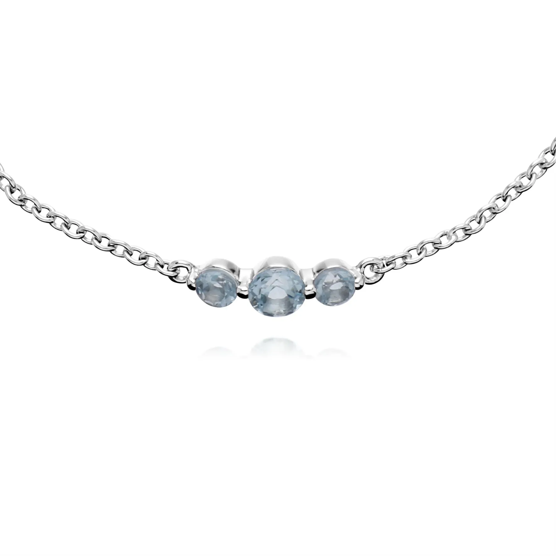 Argent Sterling Trois Pierres Topaze Bleu Rond Dégradé 19cm Bracelet