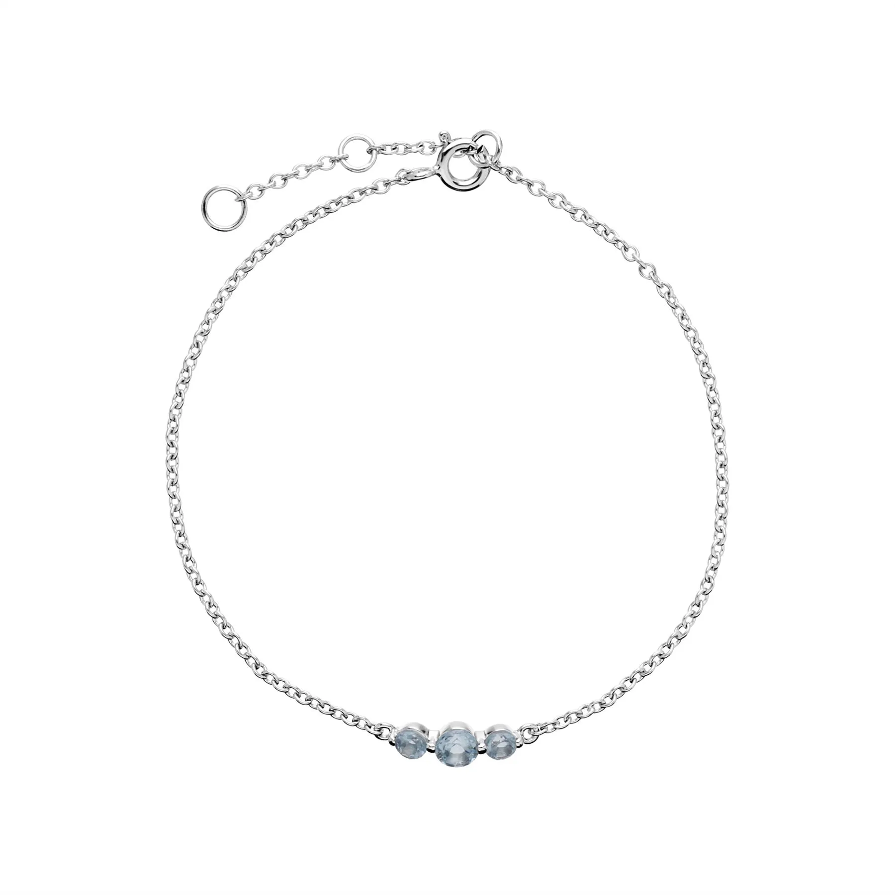 Argent Sterling Trois Pierres Topaze Bleu Rond Dégradé 19cm Bracelet
