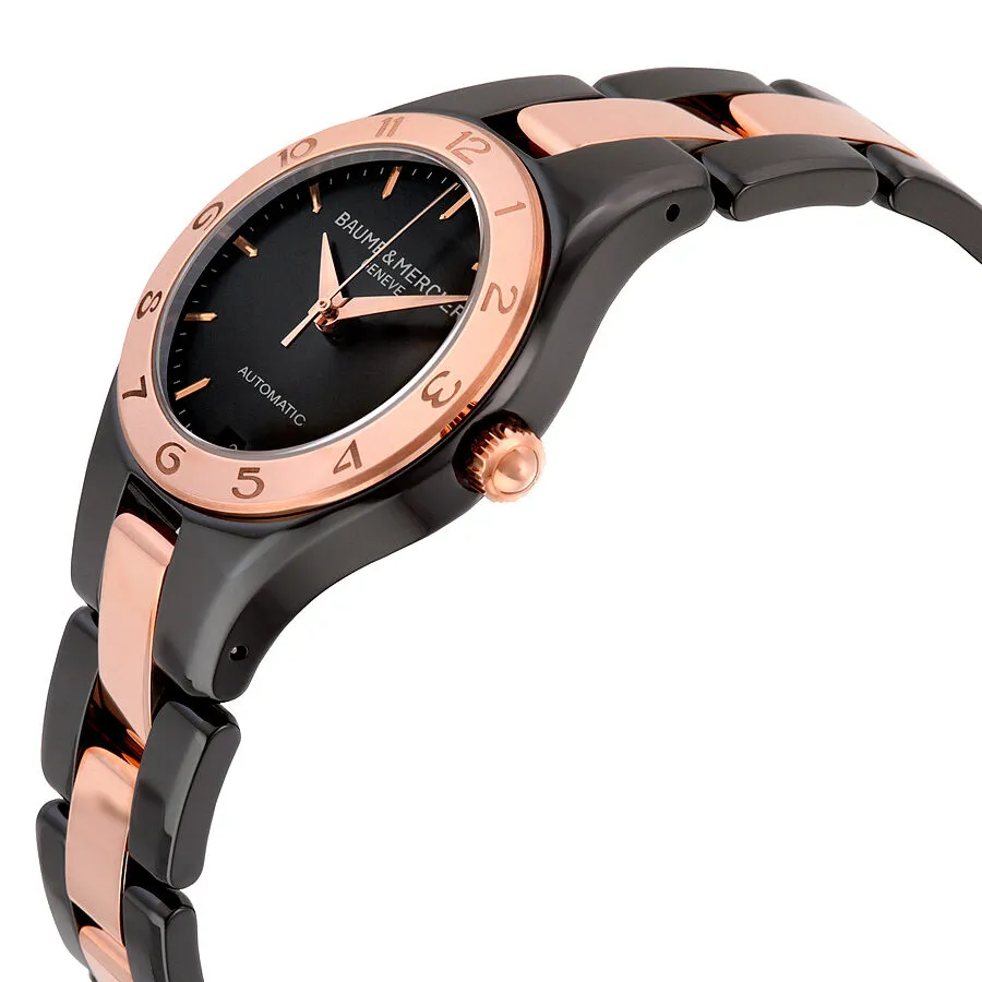 Baume et Mercier Linea Automatic Black Dial Black Ceramic and Rose Gold-plated Stainless Steel Ladies Watch MOA 10069