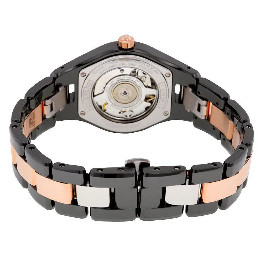 Baume et Mercier Linea Automatic Black Dial Black Ceramic and Rose Gold-plated Stainless Steel Ladies Watch MOA 10069
