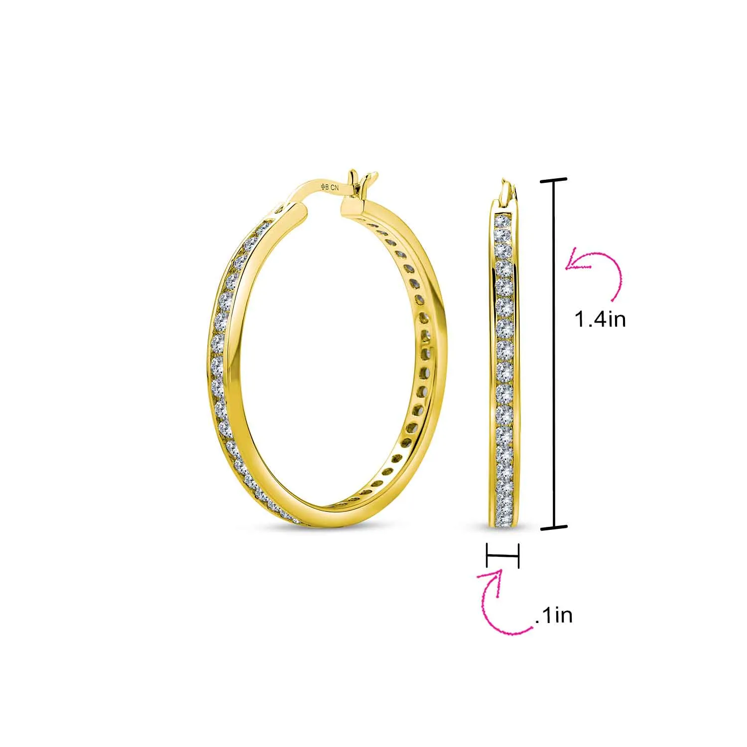 Black Cubic Zirconia Pave CZ Hoop Earrings Sterling Silver 1.5 Inch Diameter