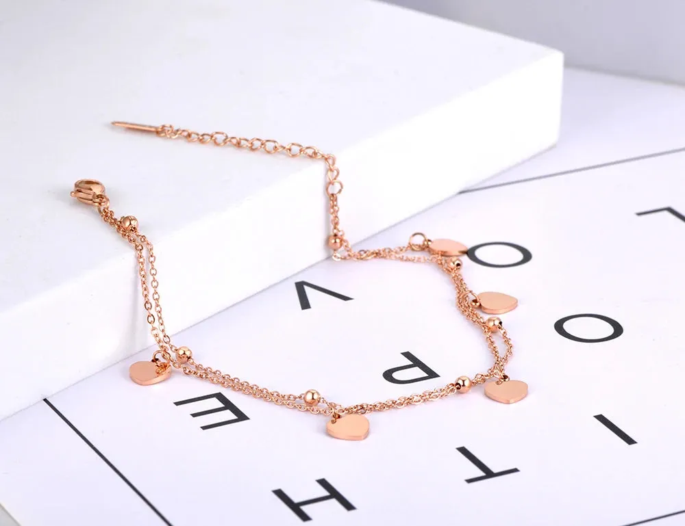 Bohemia Double Layer Love Heart Charm Anklets For Women Girls