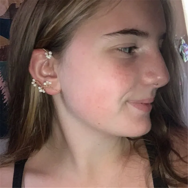 Boho Hippie Flower Faux Pearl Ear Wrap