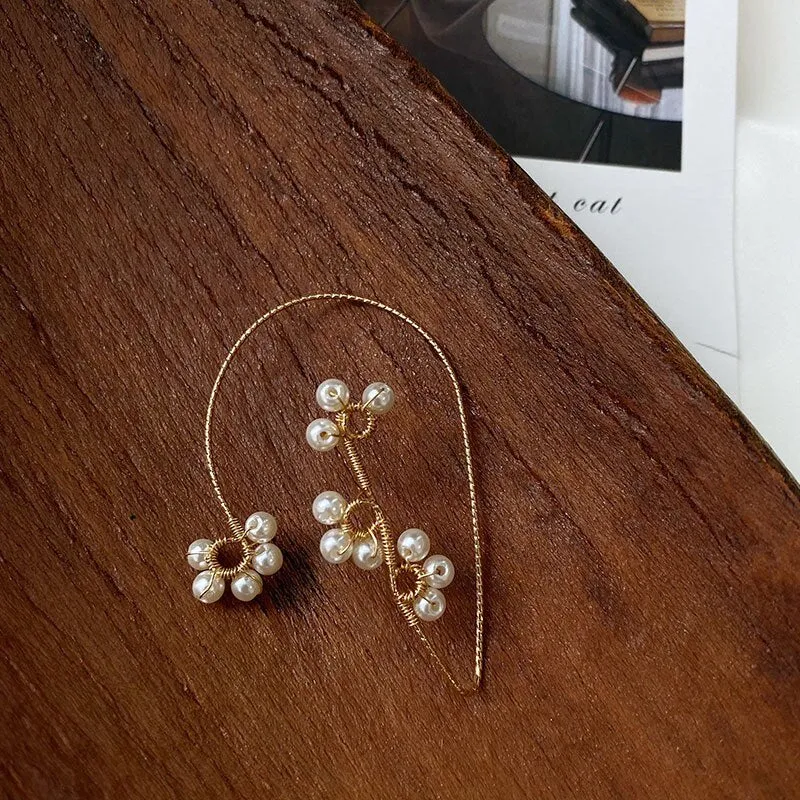 Boho Hippie Flower Faux Pearl Ear Wrap