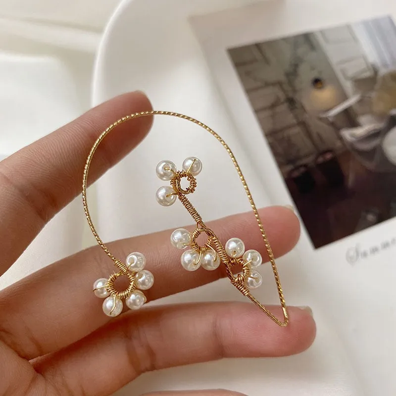 Boho Hippie Flower Faux Pearl Ear Wrap