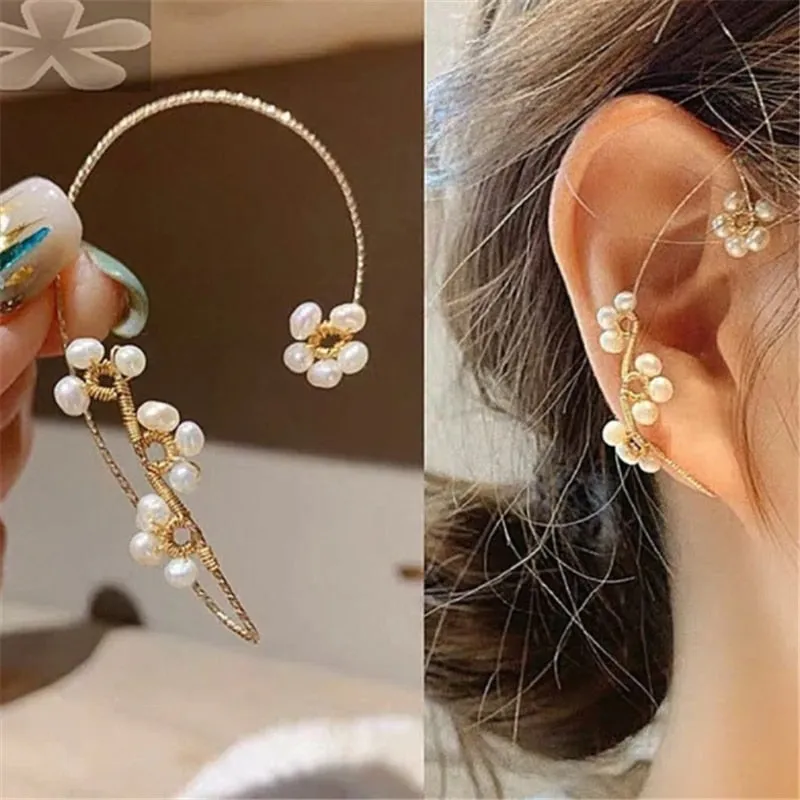 Boho Hippie Flower Faux Pearl Ear Wrap