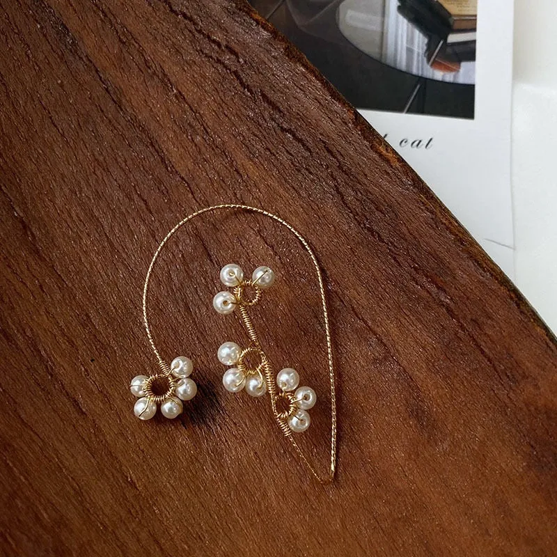 Boho Hippie Flower Faux Pearl Ear Wrap
