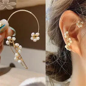 Boho Hippie Flower Faux Pearl Ear Wrap