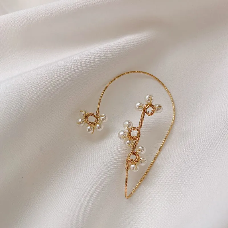 Boho Hippie Flower Faux Pearl Ear Wrap
