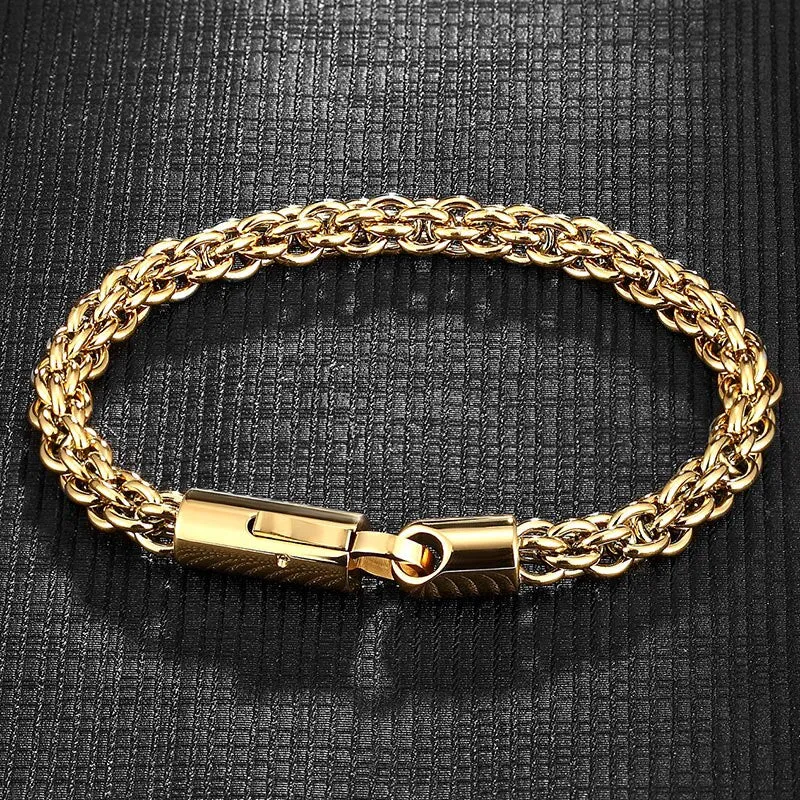 Bracelet Men Gold Black Stainless Steel Chain Link Punk Motorcycle Accessories