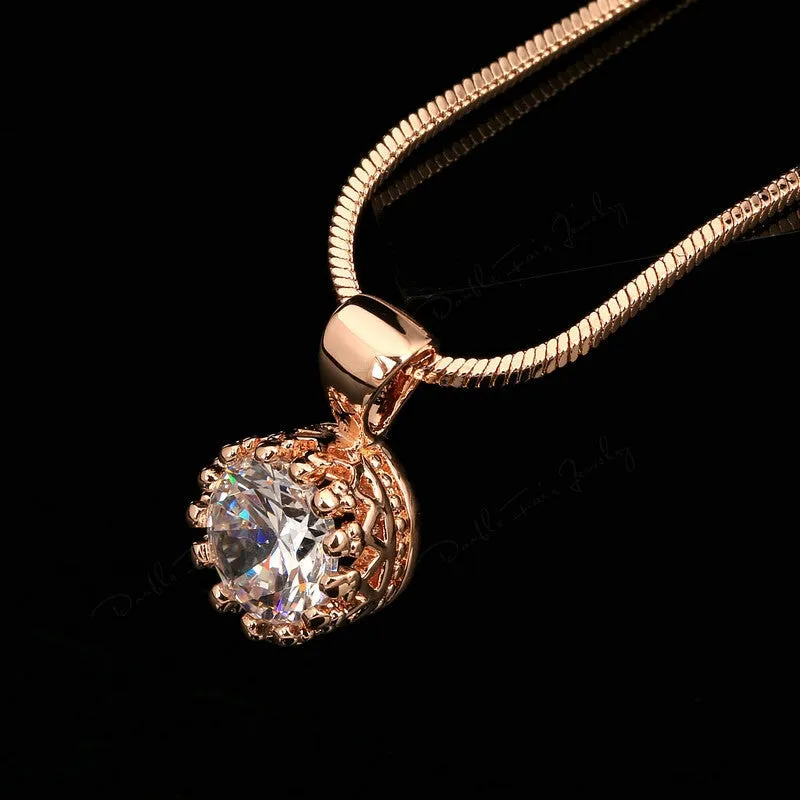 Brand Unique Crown Cubic Zirconia Necklaces &Pendants Silver/Rose Gold Plated Chain Fashion Jewelry For Women